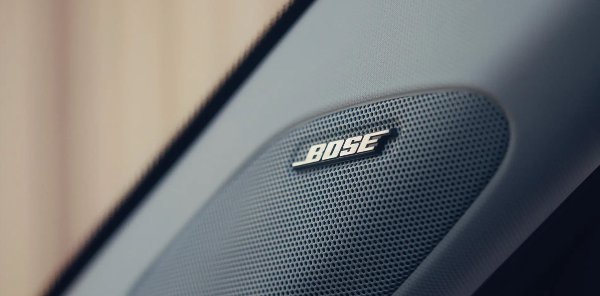 Close-up of a Bose speaker grille.